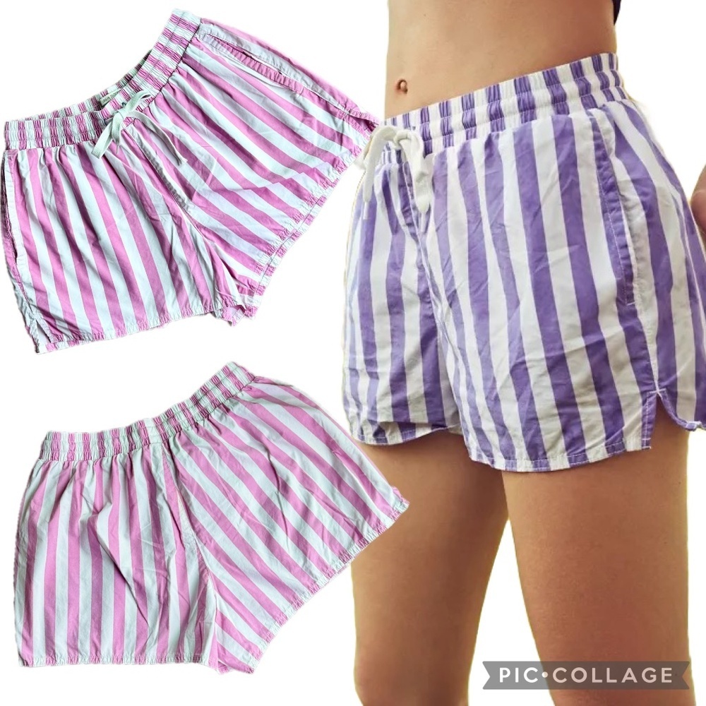UO Urban Outfitters Eve Drawstring‎ Striped Pull-On Shorts Pink White Size M